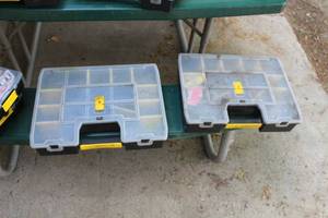 lot 154 image: Lot of (2) Plastic Parts Organizer Case - Screws, Nails, Eye Bolts, Car Lug Nuts, Misc. Hardware
