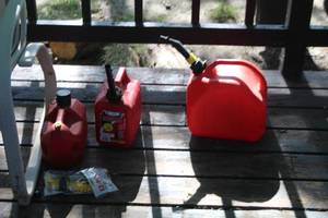 lot 545 image: Lot of (3) Plastic Gas Cans w Easy Pour Spout
