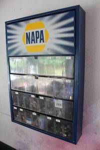 lot 252 image: Wall-Mount Parts Organizer Cabinet - Assorted Bulbs