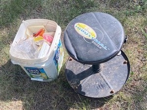 lot 56 image: Mechanics Rolling Stool and Bucket of Misc.