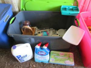Large tote of misc dishes and clean...