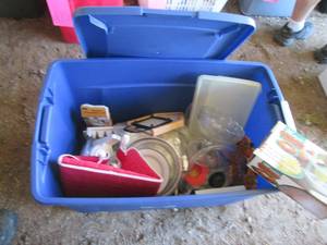 Large tote of misc kitchenware and ...