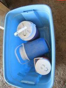 Tote with 3 water jugs...