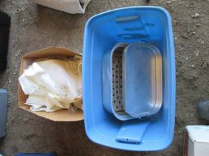 Tote with vintage metal cooker and ...