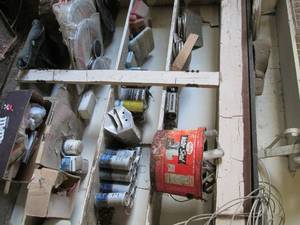 Large garage shelf plus contents 73...