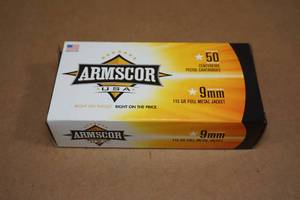 50 Armscor 9mm Luger 115 Gr FMJ Ammo