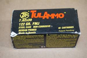 40 TulAmmo 7.62 x 39 122 Gr FMJ Steel Case Ammo