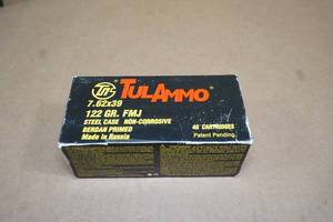40 TulAmmo 7.62 x 39 122 Gr FMJ Steel Case Ammo