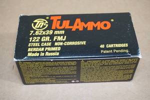 40 TulAmmo 7.62 x 39 122 Gr FMJ Steel Case Ammo