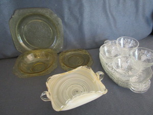 Amber Dishes, Art Glass, Snack Set