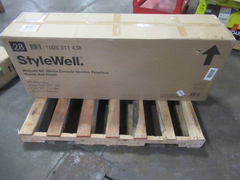 lot 4 image: Stylewell Wolcott 48 in. Media Console Electric Fireplace in Prairie Ash, HDFP48-45AE - Unclaimed Freight.
