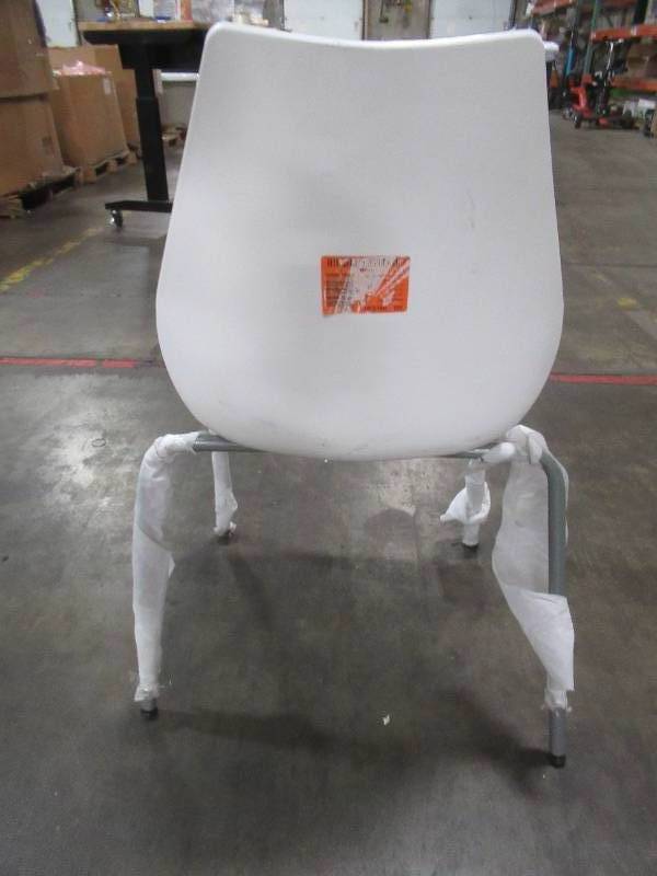 lot 369 image: Flash Furniture Hercules Series 770 lb. Capacity White Stack Chair with Lumbar Support and Silver Frame, RUT288WH.