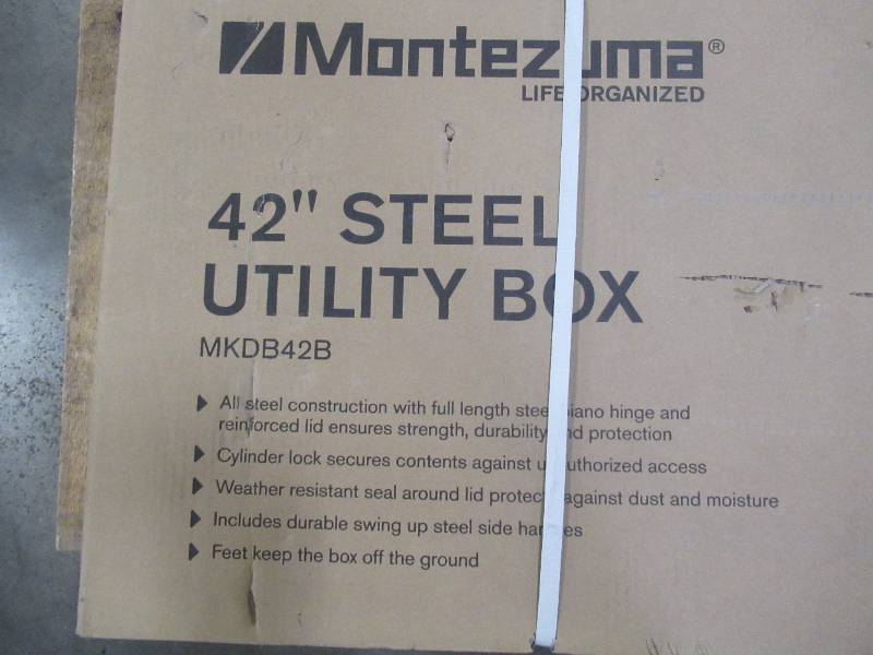 lot 312 image: Montezuma 42 in Steel Utility Box, MKDB42B - New in Box.