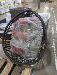 lot 556 image: Layla Multi-Brown Removable Cushions Plastic Hanging Outdoor Lounge Chair with Khaki Cushion
