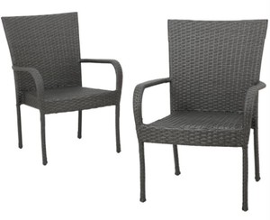 lot 426 image: Noble House (Set of 2) Gray Stackable Wicker Outdoor Dining Chairs, 296737.