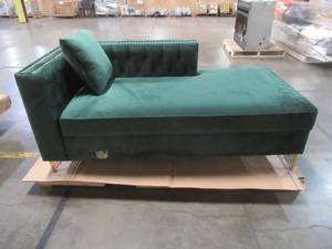 lot 592 image: Inspired Home Olivia Hunter GreenSilverGold Velvet Chaise Sofa with Nailheads - Part of a sectional sofa - Chaise Only.
