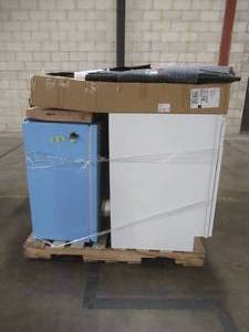 lot 599 image: LARGE WHOLESALESALVAGE PALLET (Approximately 20 Pieces) OF PLANTER VASES, GARAGE ITEMS, SMALL FRIDGE AND MORE