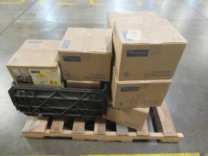 lot 603 image: Pallet of Ceiling Fan Lights, Caged Chandelier, and Other Lighting.