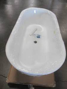 lot 605 image: AKDY 67 in. Acrylic Double Ended Flatbottom Non-Whirlpool Bathtub in Glossy White, BT0088DS - Cracked (See Photo).
