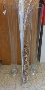lot 34 image: Set of 3 Clear Glass Pillar Vases, 33 High
