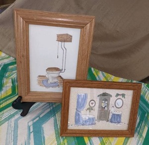 lot 139 image: 2 Framed Bathroom Themed Original Art Pieces