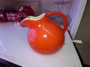 lot 26 image: Vintage Orange and White Hall Ball Pitcher