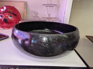 lot 60 image: Simple Vintage Black Wood Bowl