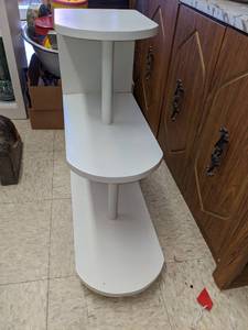 lot 452 image: White 3 Tiered Stand wGraduated Size Shelves