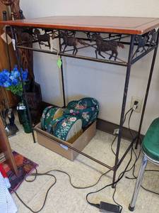 lot 4 image: Western Style Wrought Iron and Wood Console Table