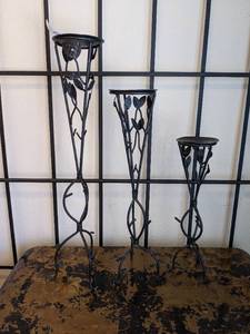 lot 194 image: 3 Metal Pillar Candle Holders