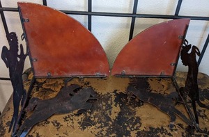 lot 203 image: Wood and Wrought Iron Rearing Horse Bookends