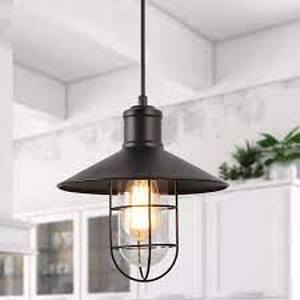 LNC Modern Industrial 1-Light Black Pendant with 10.2 in. W Clear Glass Shade Metal Wire Cage Shade Barn Ceiling Chandelier