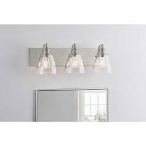 Hampton Bay Manor 24 in. 3-Light Polished Nickel Industrial Bathroom Vanity Light with Clear Glass Shades