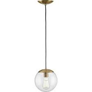 Progress Lighting Atwell 1-Light Brushed Bronze Clear Glass Globe Small Modern Pendant Hanging Light