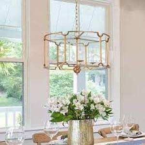 Uolfin Modern Gold Drum Island Pendant Light Amelia 4-Light Brushed Gold Cage Dining Room Chandelier with Candle Style