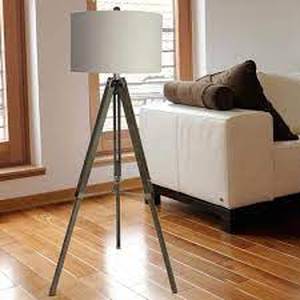 Fangio Lighting 60 in. Classic Structured Tripod Floor Lamp in Weathered Grey Wood and Polished Nickel Metal