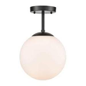 Light Society Zeno 1-Light Black Globe Ceiling Light with White Glass Shade