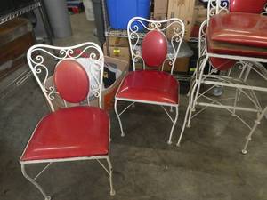 5 metal parlor chairs with red seats