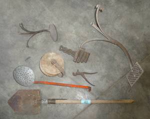 Group of primitives, a couple of old tractor steps