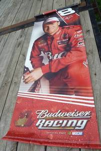 Like new vinyl Budweiser banner - double sided with Nascar great Dale Jr - measures 22x58