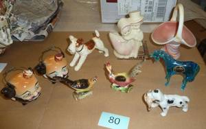 2 sets of Salt and Pepper Shakers, 50s planter, and other figurines
