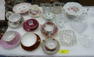 Large group of Bone China tea cups and glassware