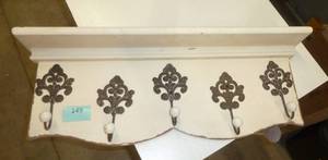 Vintage look wall shelf with 5 hooks, 26x9 inches