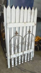 2 white picket fence sections 48x25 and a metal trellis