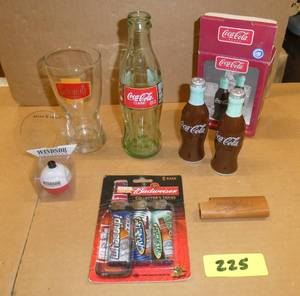 Group of advertising items from Coca Cola, Budweiser, Windsor, Schmidt