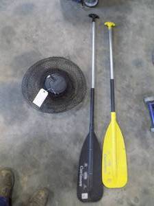 lot 216 image: Paddles, pan fish, basket