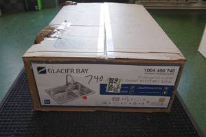 lot 157 image: Glacier Bay Double Bowl Brushed Stainless Steel Kitchen Sink