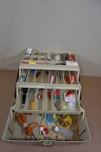 lot 166 image: Plano Tackle Box with Tackle - Mostly Spoons
