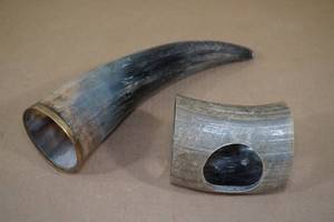 lot 88 image: Bull Horn Viking Drinking Vessel with Stand