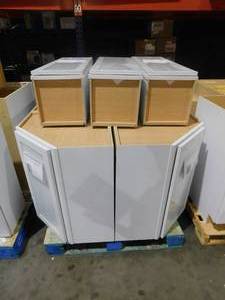lot 15 image: Hampton Bay Courtland Shaker Assembled kitchen cabinet lot of 6 in polar white.